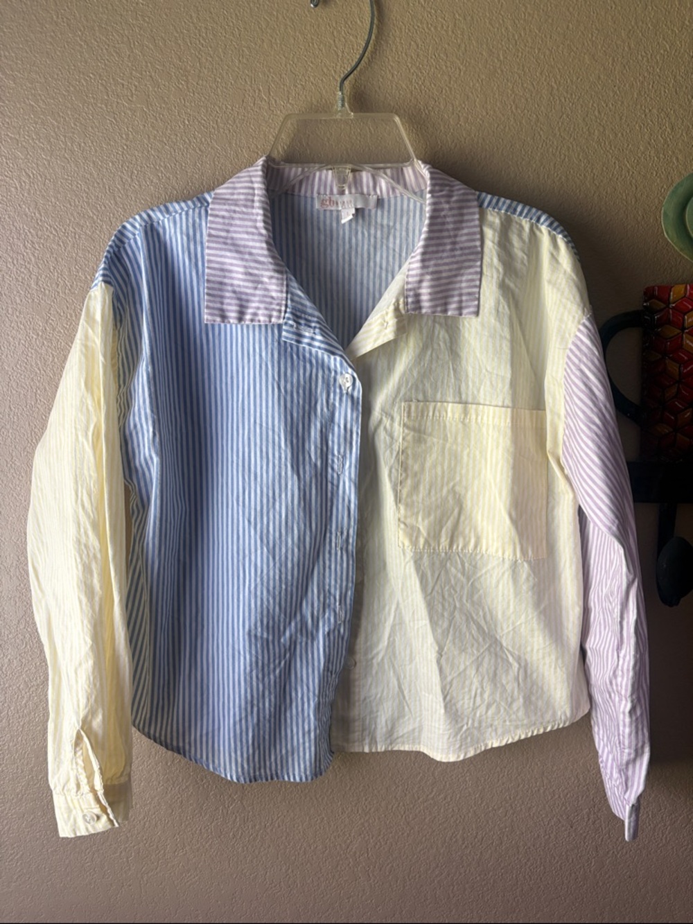 GB girls Striped Patchwork Shirt in Blue, Cream, Lavender